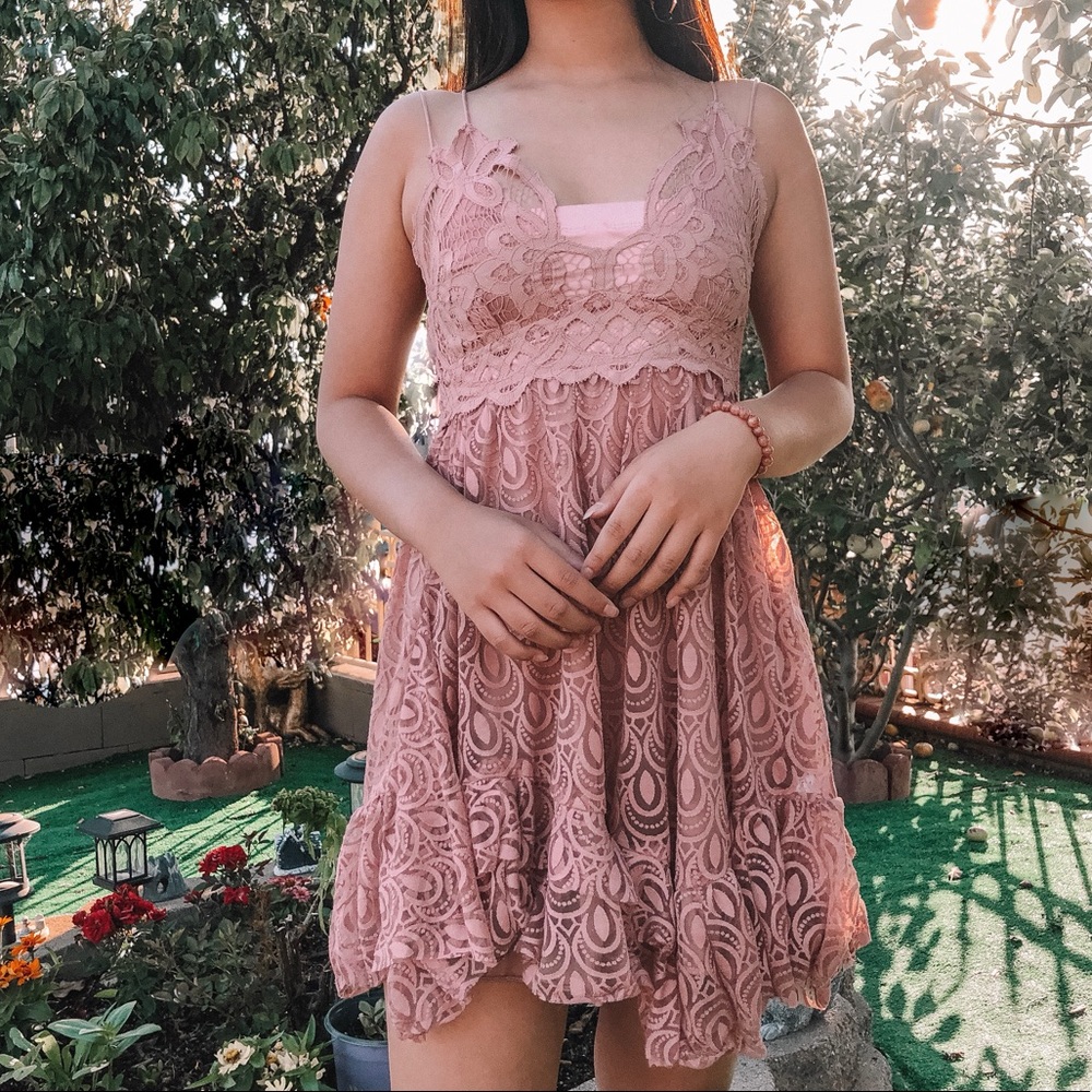 Free People | Adela Burnout Lace Slip Dress Pink